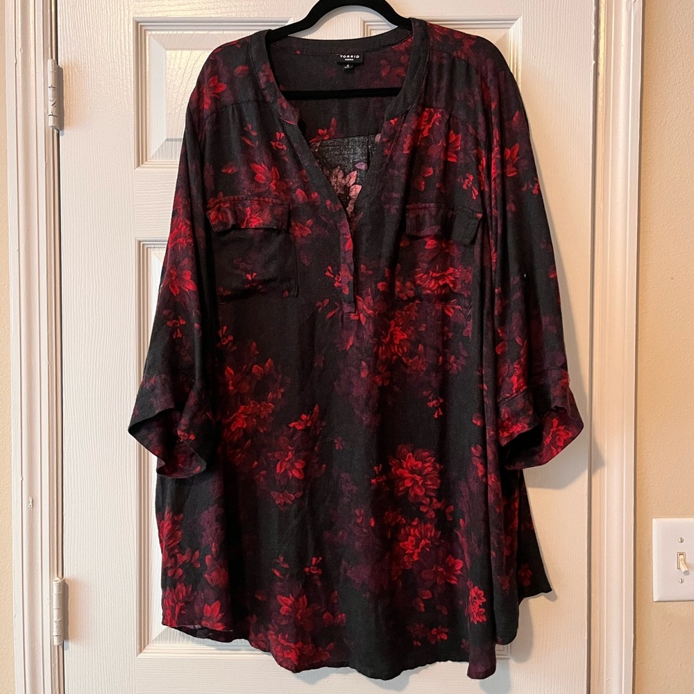 Floral Black and Red Blouse